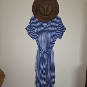 Blue Striped Dress with Belt